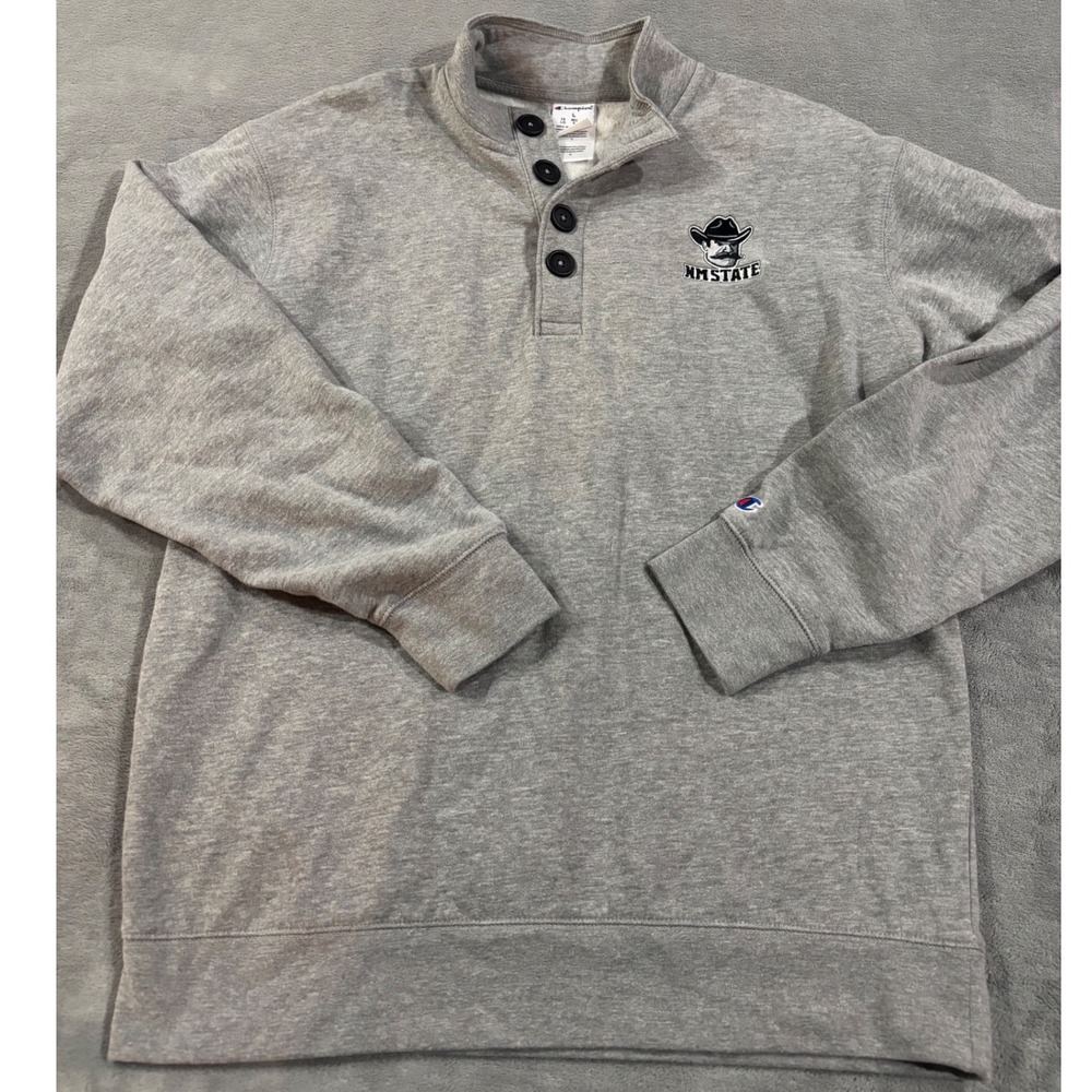 Champion NM State Aggies Henley Sweatshirt Large Gray Pistol Pete Mock Neck L